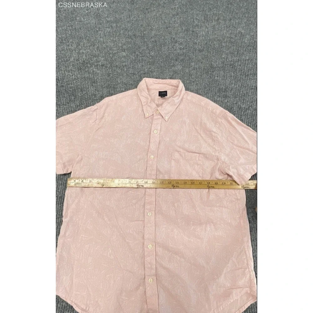 J.Crew Men's Pink Leaf Print Short Sleeve Linen Cotton Button Down Shirt Sz XL